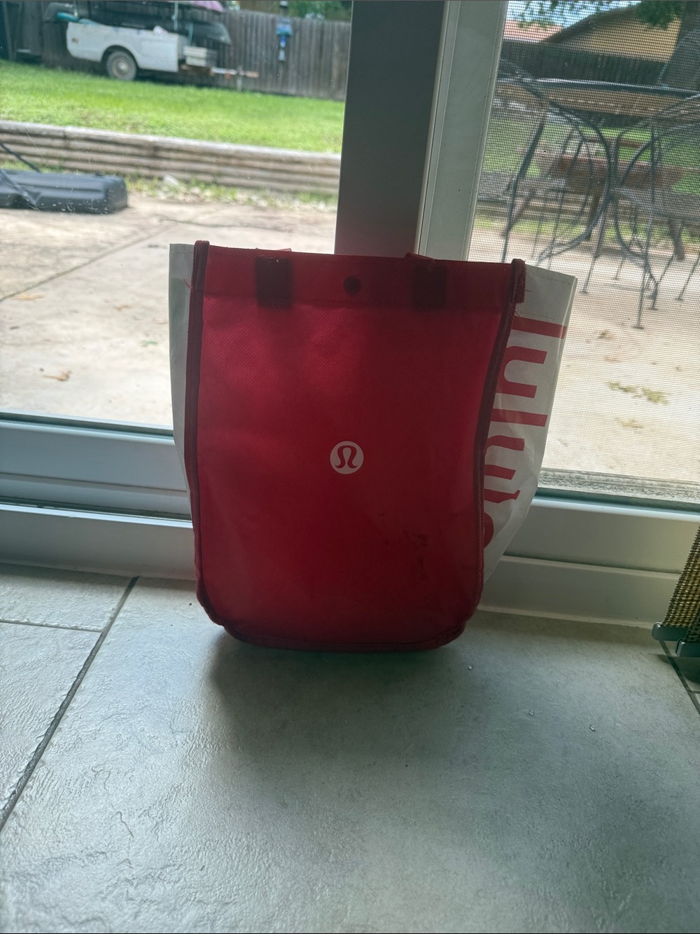 Lululemon Red and White Reusable Tote Bag